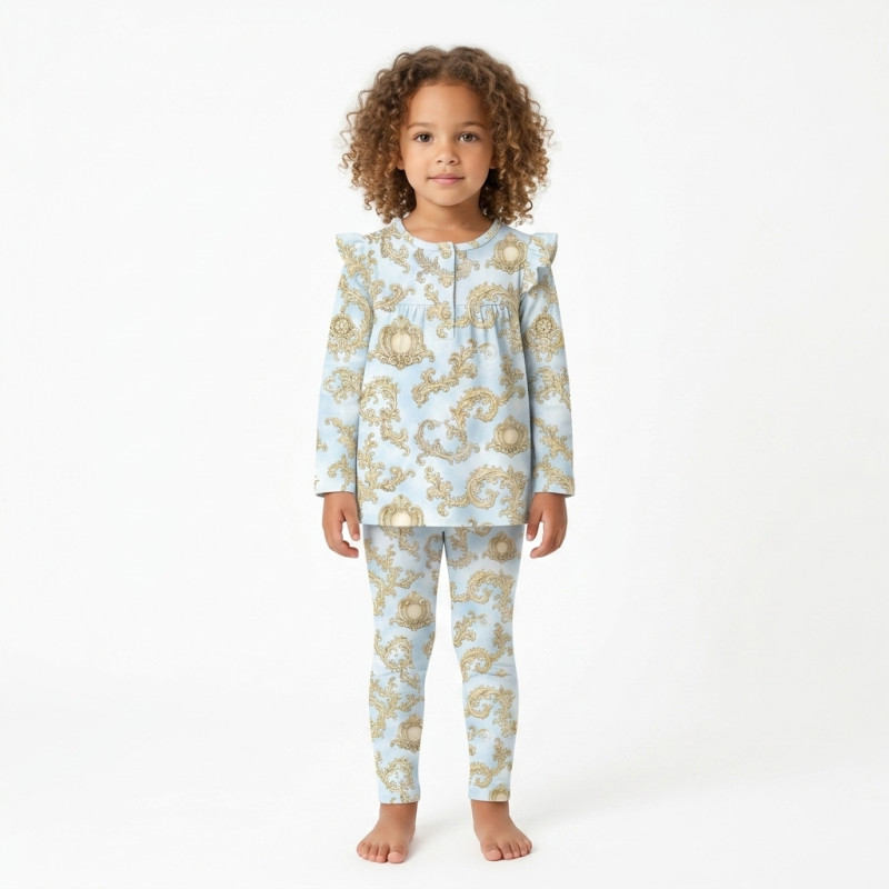 Yoke Girls Pyjama long sleeve 100% organic Cotton PJ029 ROYAL BLUSH BLUE Yoke Girls Pyjama long sleeve 100% organic Cotton PJ029 ROYAL BLUSH BLUE