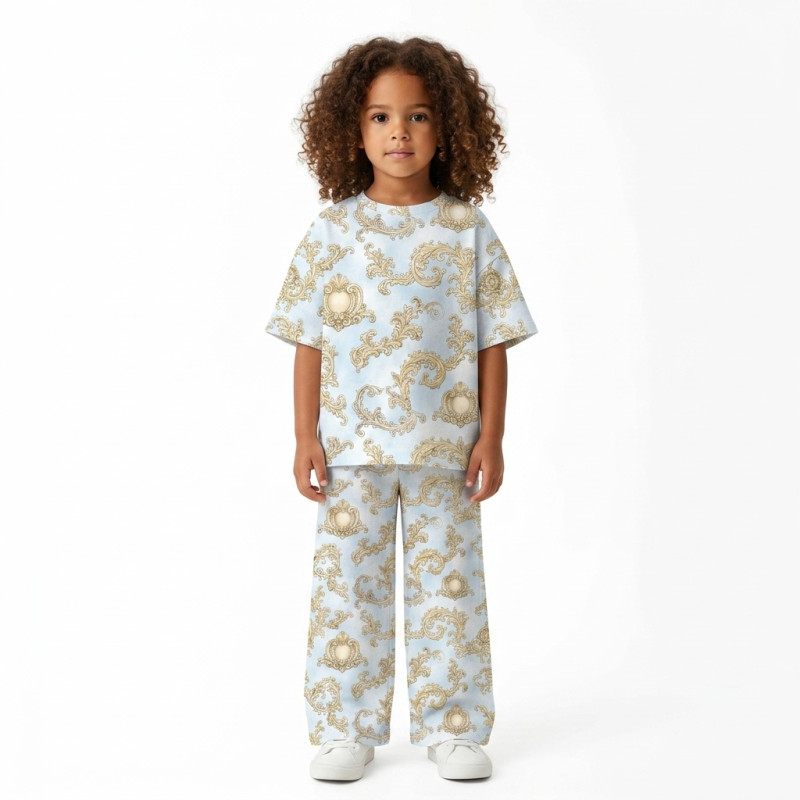 Children’s Set with Oversized T-Shirt and Palazzo Pants  PJ030 100% Pima Cotton