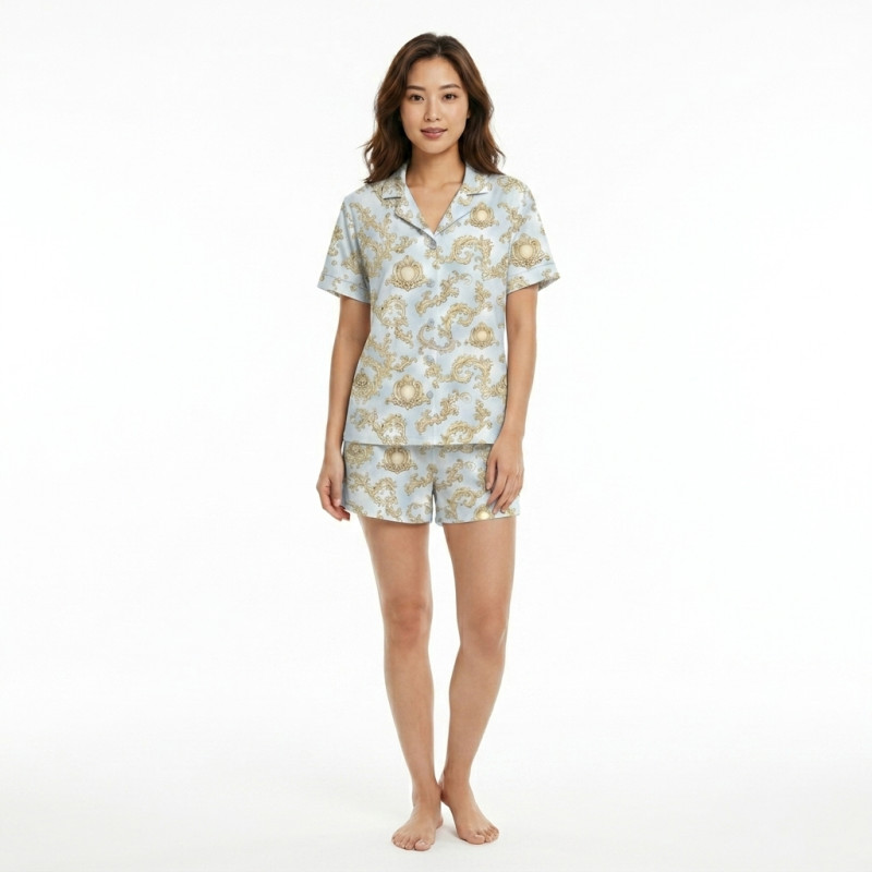 Women’s Classic Pajama Set with classic English collar and front-button design ROYAL BLUSH BLUEqa PW123 Women’s Classic Pajama Set with classic English collar and front-button design ROYAL BLUSH BLUEqa PW123