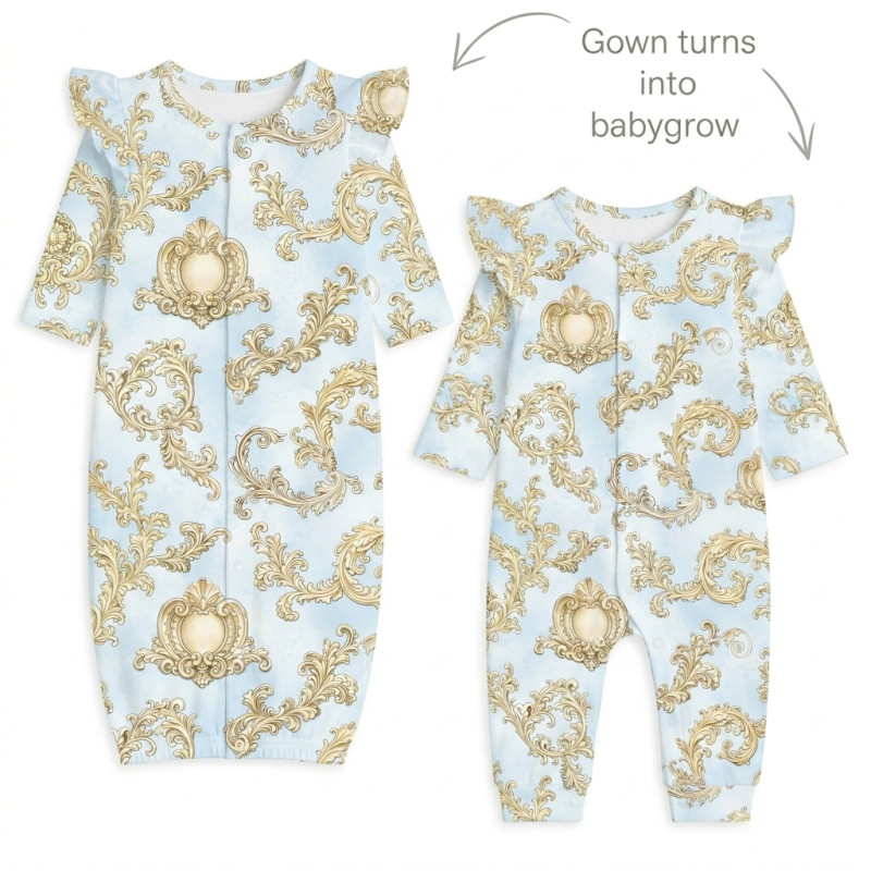 Baby converter gown with ruffles for girls TR002 ROYAL BLUSH BLUE Baby converter gown with ruffles for girls TR002 ROYAL BLUSH BLUE