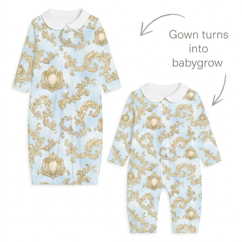 Baby converter gown with collar TR003 ROYAL BLUSH BLUE Baby converter gown with collar TR003 ROYAL BLUSH BLUE