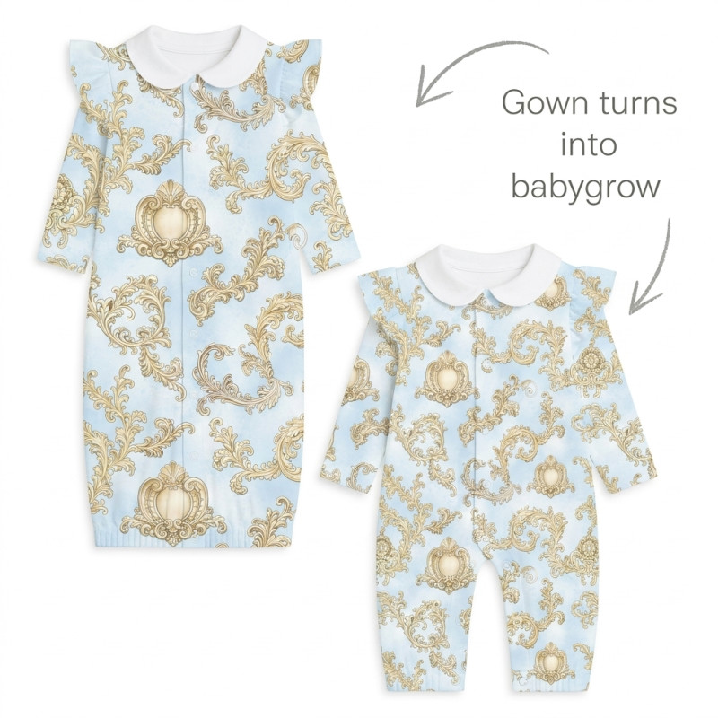 Baby converter gown with collar and ruffles TR004 ROYAL BLUSH BLUE Baby converter gown with collar and ruffles TR004 ROYAL BLUSH BLUE