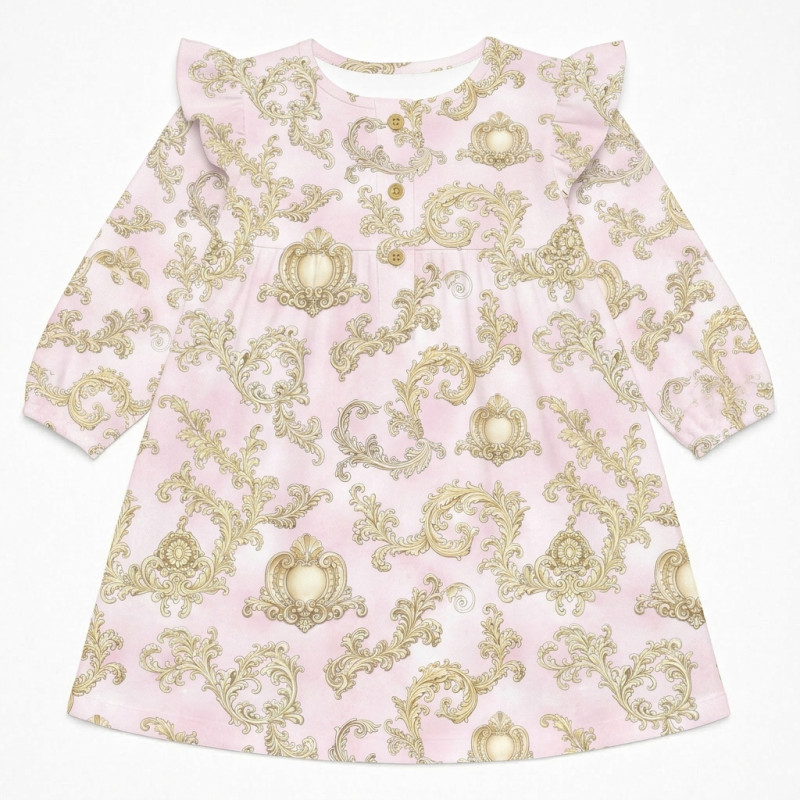 Charming Long-Sleeved Night Dress with Ruffles DR016 ROYAL BLUSH PINK