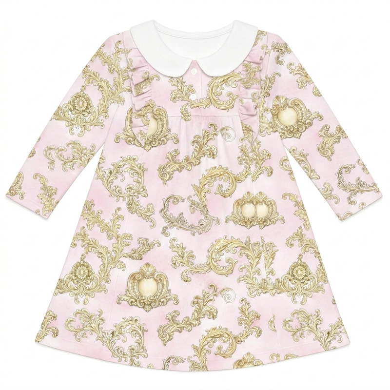 Charming Long-Sleeved Dress with Ruffles and Collar DR016CL ROYAL BLUSH PINK Charming Long-Sleeved Dress with Ruffles and Collar DR016CL ROYAL BLUSH PINK