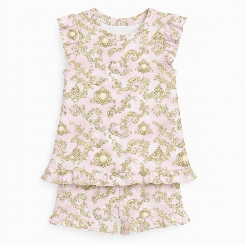 Short Supima Cotton Pyjamas with Ruffles – PJ007 ROYAL BLUSH PINK