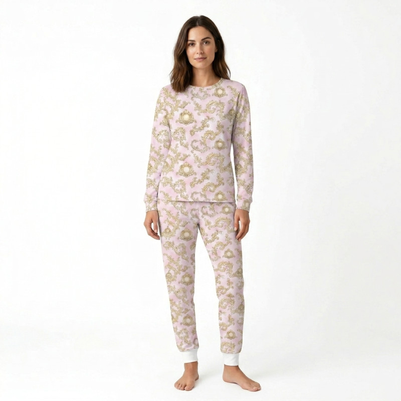 Luxury Long Adult Pyjama Set PW101  ROYAL BLUSH PINK