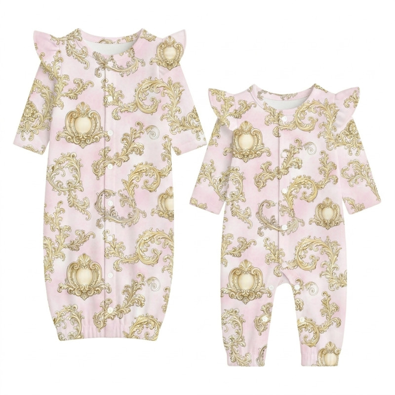Baby converter gown with ruffles for girls TR002 ROYAL BLUSH PINK Baby converter gown with ruffles for girls TR002 ROYAL BLUSH PINK