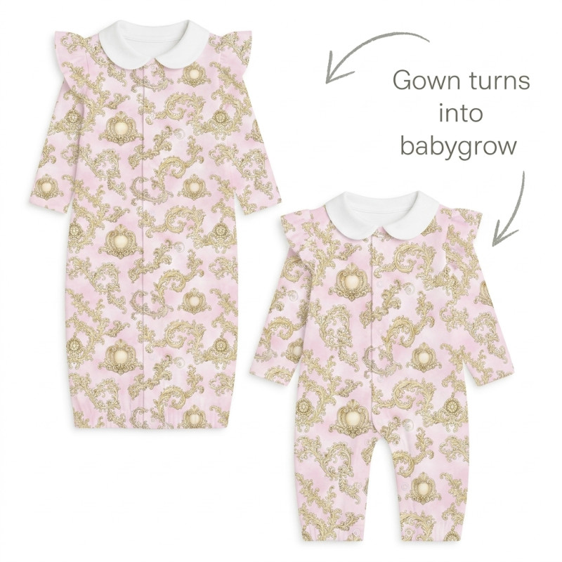Baby converter gown with collar and ruffles TR004 ROYAL BLUSH PINK