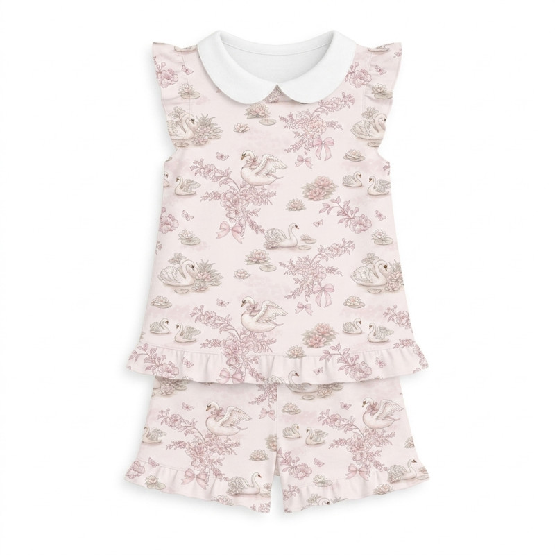 Short Supima Cotton Pyjamas with Ruffles and Collar– PJ007CL SERENITY