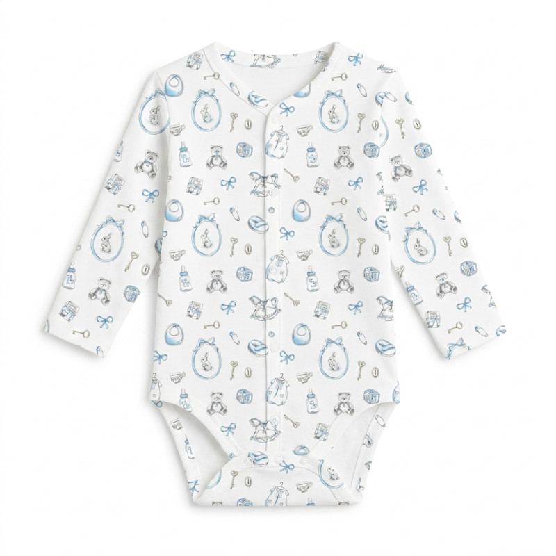 Printed Long-Sleeve Front Fastening Bodyvest for Babies BLS005 Printed Long-Sleeve Front Fastening Bodyvest for Babies BLS005