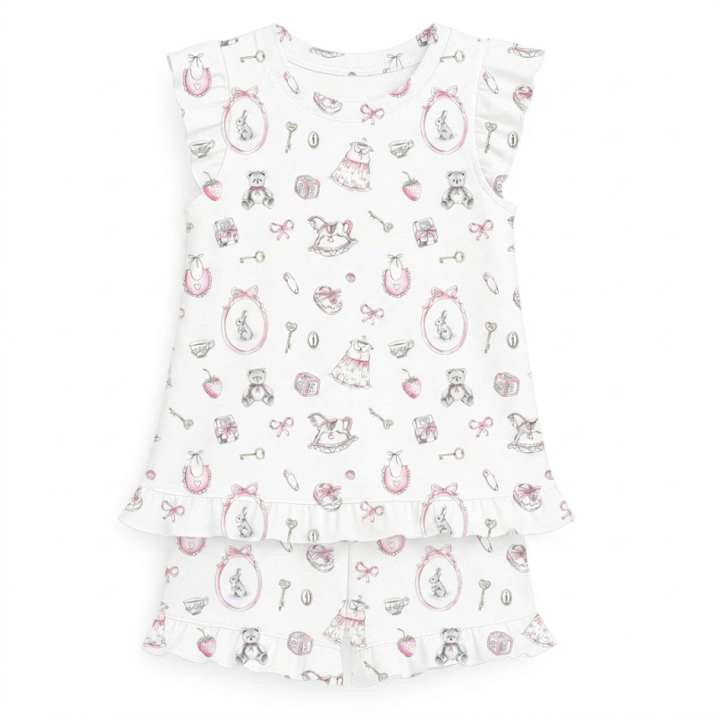 Short Supima Cotton Pyjamas with Ruffles – PJ007 Short Supima Cotton Pyjamas with Ruffles – PJ007