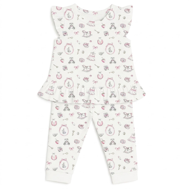Girls Supima Cotton Pyjamas with Ruffles – PJ012 Girls Supima Cotton Pyjamas with Ruffles – PJ012