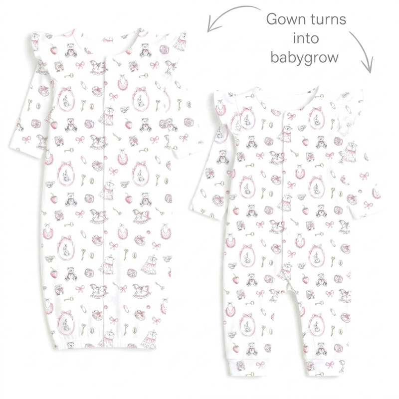 Baby converter gown with ruffles for girls TR002