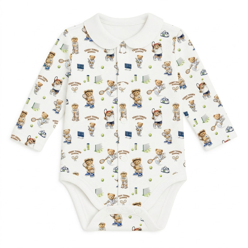 Printed Long-Sleeve Front Fastening Bodyvest with Collarf for Babies BLS005CL TENNIS ACADEMY Printed Long-Sleeve Front Fastening Bodyvest with Collarf for Babies BLS005CL TENNIS ACADEMY