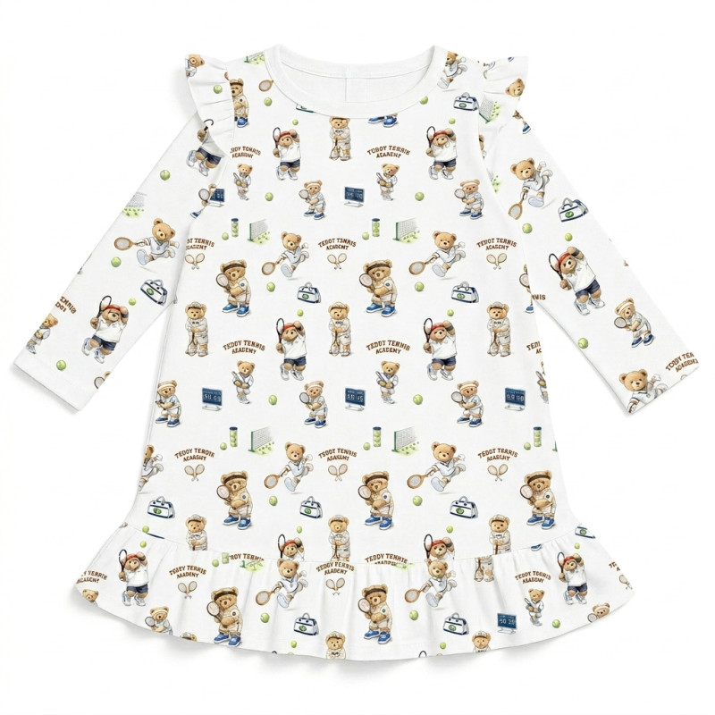 Charming Long-Sleeved Night Dress with Ruffles DR010 TENNIS ACADEMY Charming Long-Sleeved Night Dress with Ruffles DR010 TENNIS ACADEMY