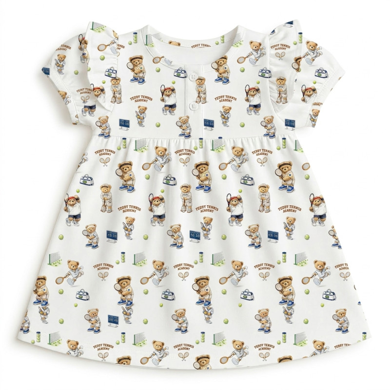 Supima Cotton Night Dress with Ruffle DR019 TENNIS ACADEMY Supima Cotton Night Dress with Ruffle DR019 TENNIS ACADEMY