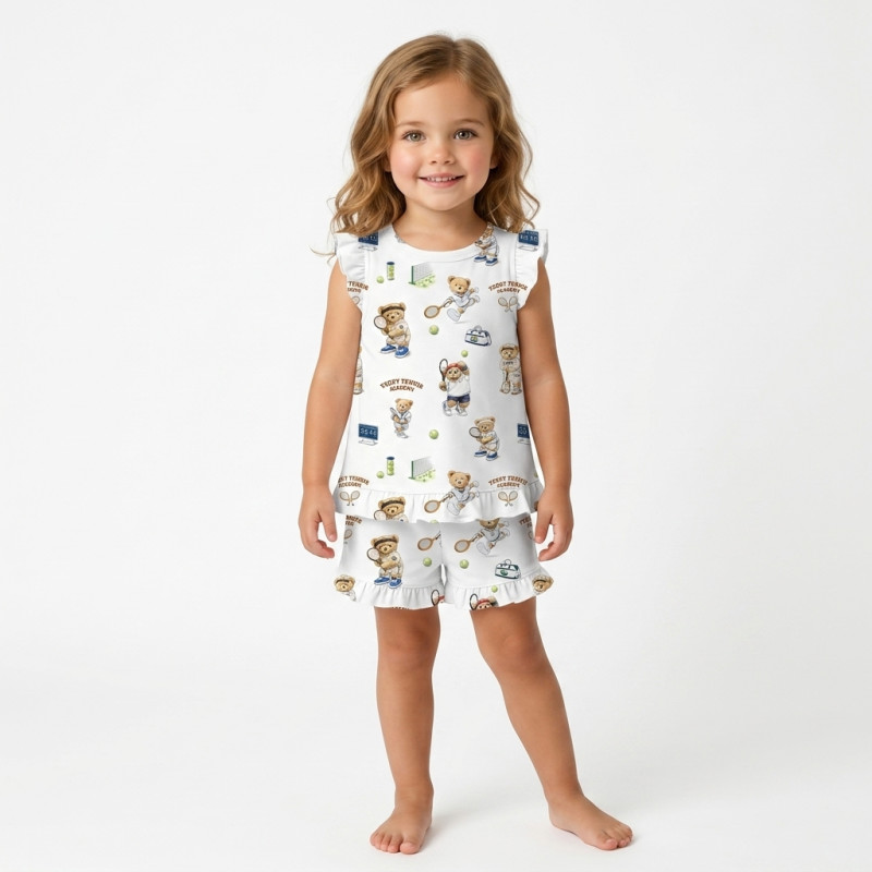 Short Supima Cotton Pyjamas with Ruffles – PJ007 TENNIS ACADEMY