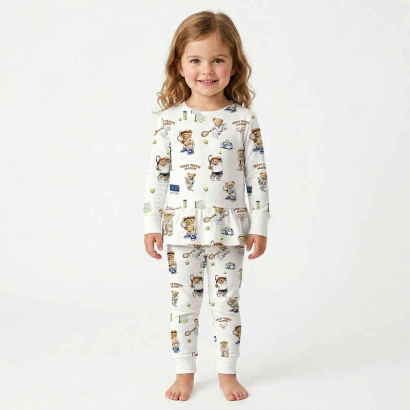 Girls Supima Cotton Pyjamas with Long Sleeves — PJ009 TENNIS ACADEMY