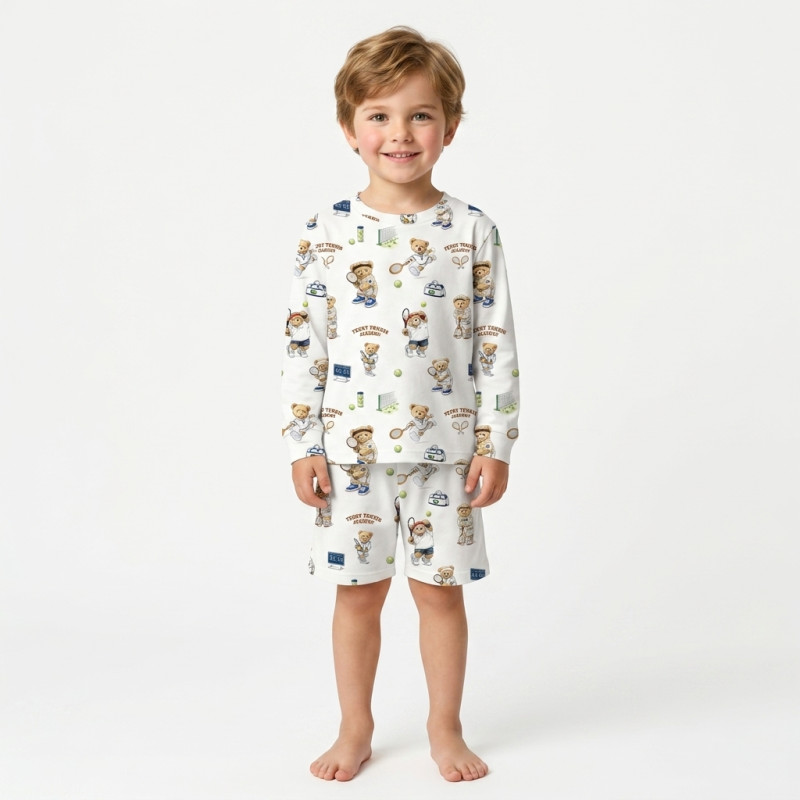 Printed Supima Cotton Top and Shorts Pyjama Set – PJ010 TENNIS ACADEMY Printed Supima Cotton Top and Shorts Pyjama Set – PJ010 TENNIS ACADEMY