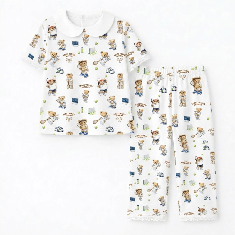 Luxury Pajama Set with Collar, Short Sleeve 100% Pima Cotton  PJ021 · TENNIS ACADEMY