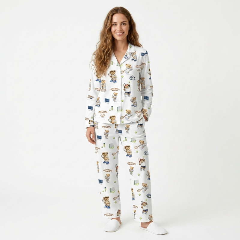 Women’s Classic Pajama Set with classic English collar and front-button design TENNIS ACADEMYqa PW122 Women’s Classic Pajama Set with classic English collar and front-button design TENNIS ACADEMYqa PW122