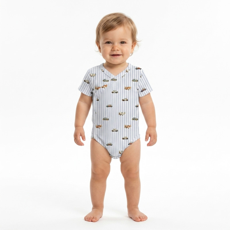 Printed Short-Sleeve Kimono Bodyvest for Babies BSHL004 VELVET BLUE Printed Short-Sleeve Kimono Bodyvest for Babies BSHL004 VELVET BLUE