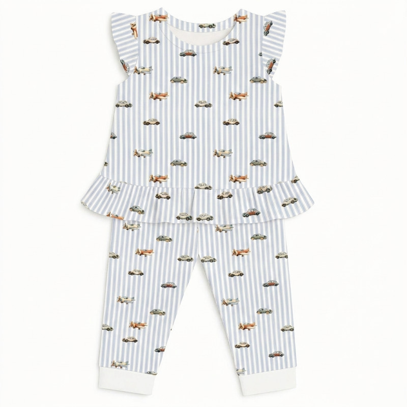 Girls Supima Cotton Pyjamas with Ruffles – PJ012 VELVET BLUE