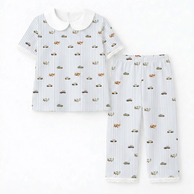 Luxury Pajama Set with Collar, Short Sleeve 100% Pima Cotton  PJ021 · VELVET BLUE