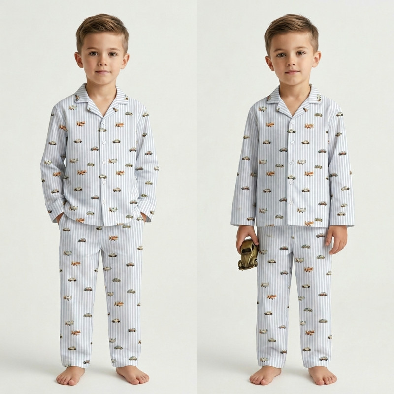 Luxury Children’s Pajama Set with English Collar – Organic Pima Cotton PJ022 VELVET BLUE
