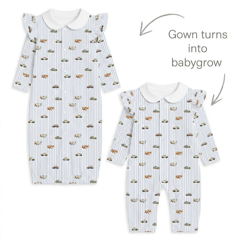 Baby converter gown with collar and ruffles TR004 VELVET BLUE Baby converter gown with collar and ruffles TR004 VELVET BLUE