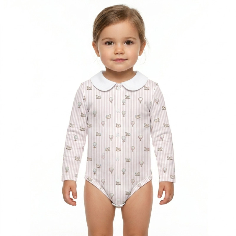 Printed Long-Sleeve Front Fastening Bodyvest with Collarf for Babies BLS005CL VELVET PINK Printed Long-Sleeve Front Fastening Bodyvest with Collarf for Babies BLS005CL VELVET PINK