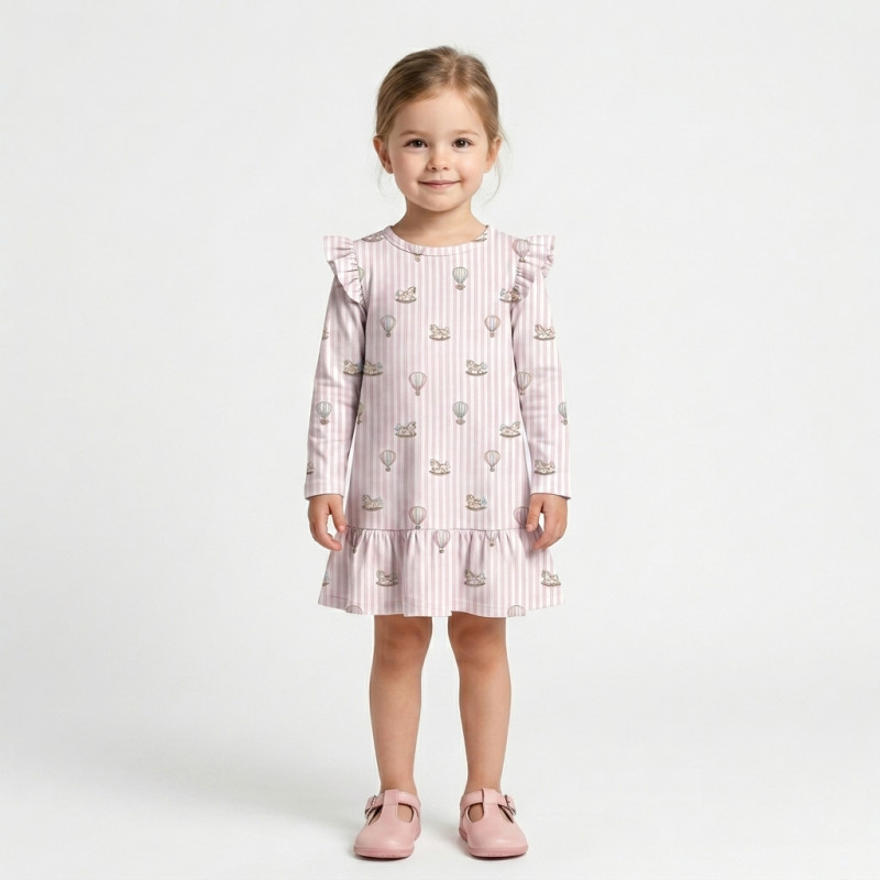 Чарівна нічна сукня з рюшами та довгим рукавом з бавовни Supima DR010 VELVET PINK
