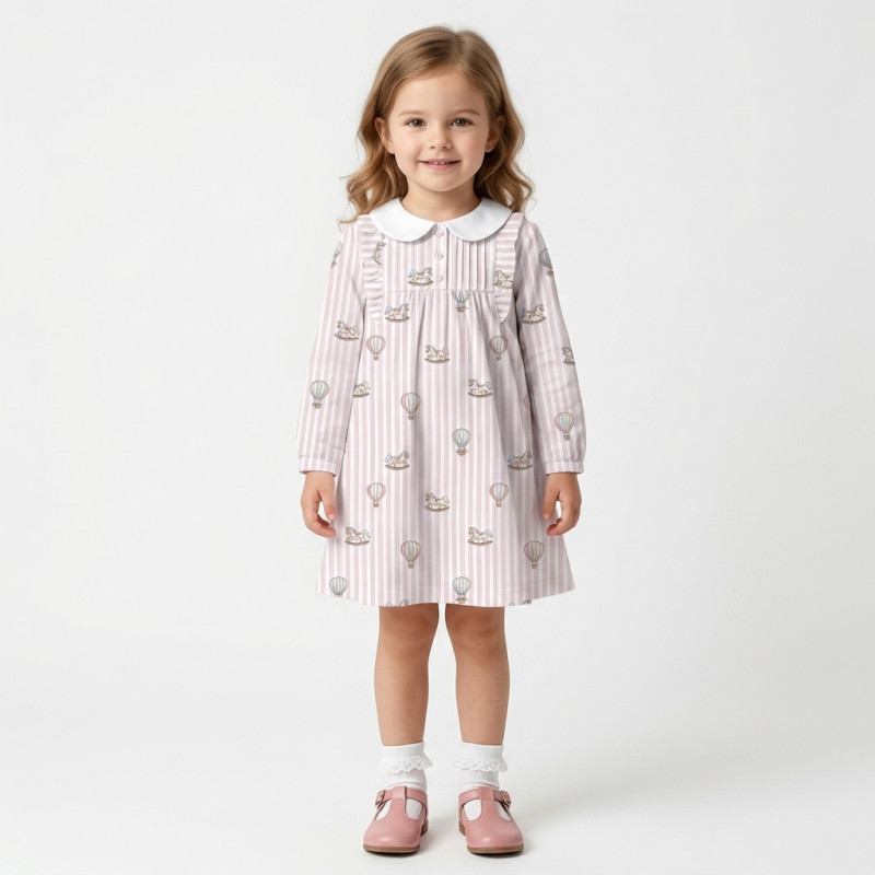 Charming Long-Sleeved Dress with Ruffles and Collar DR016CL VELVET PINK Charming Long-Sleeved Dress with Ruffles and Collar DR016CL VELVET PINK