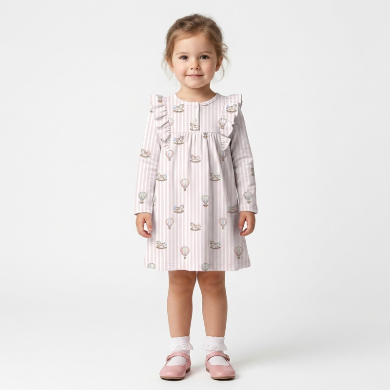 Charming Long-Sleeved Night Dress with Ruffles DR017 VELVET PINK