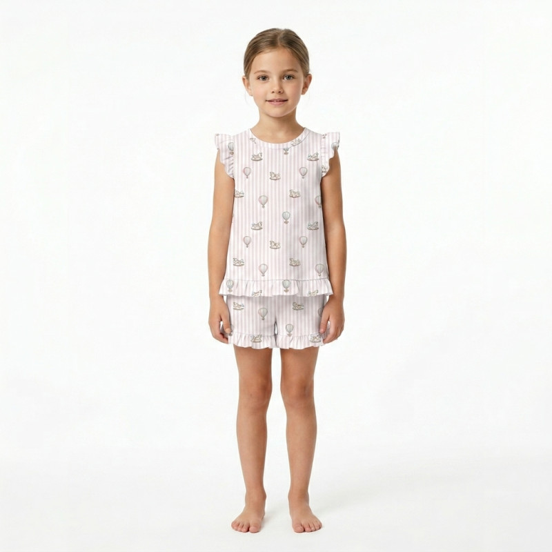 Short Supima Cotton Pyjamas with Ruffles – PJ007 VELVET PINK