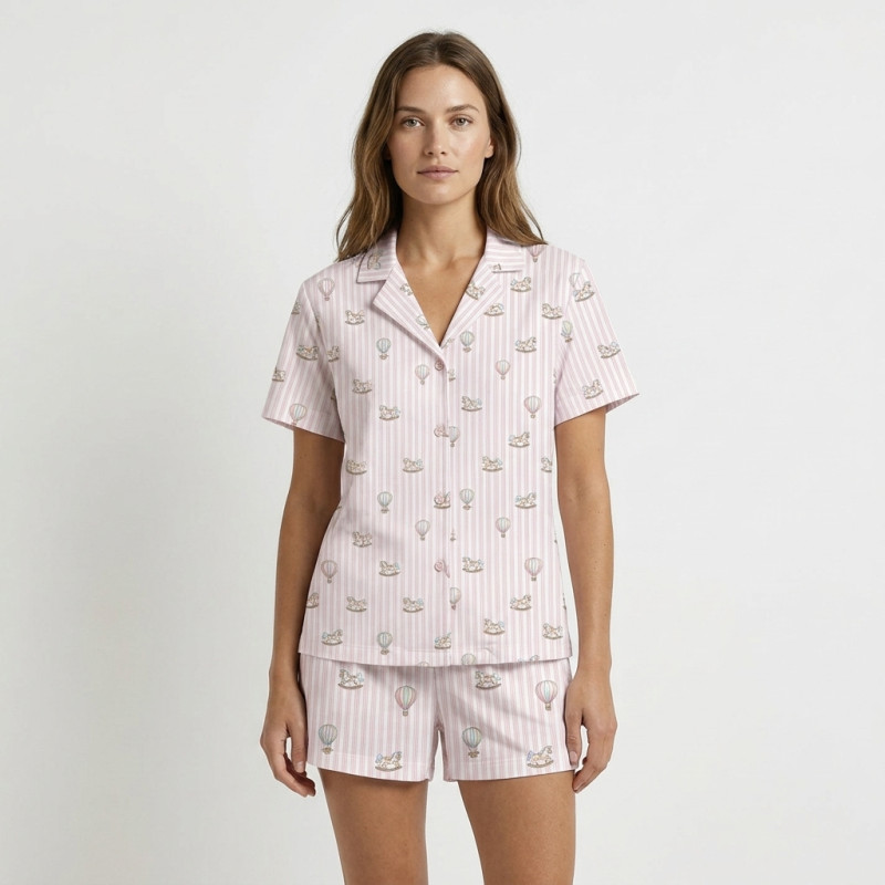 Women’s Classic Pajama Set with classic English collar and front-button design VELVET PINKqa PW123 Women’s Classic Pajama Set with classic English collar and front-button design VELVET PINKqa PW123