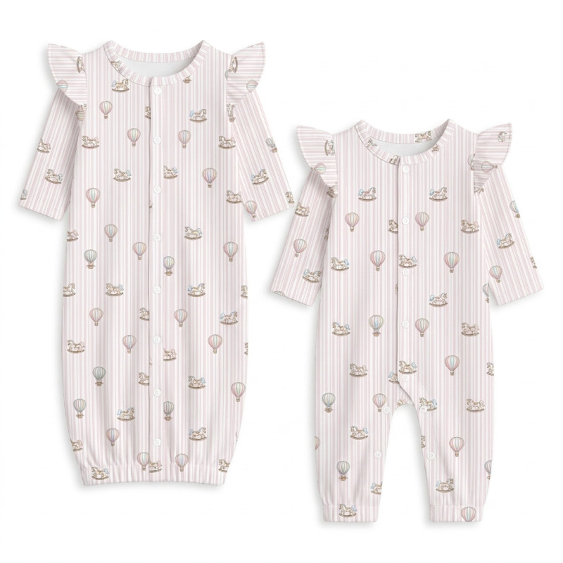 Baby converter gown with ruffles for girls TR002 VELVET PINK Baby converter gown with ruffles for girls TR002 VELVET PINK