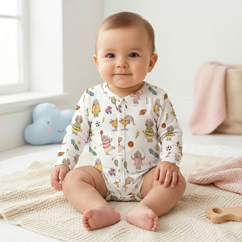 Printed Long-Sleeve Front Fastening Bodyvest for Babies BLS005