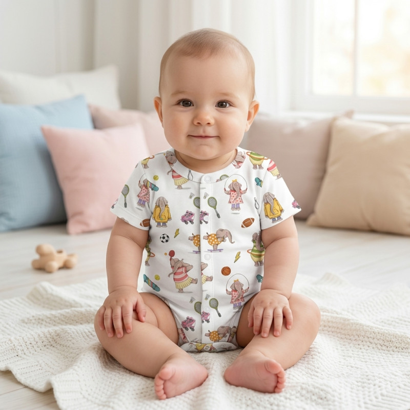 Printed Short-Sleeve Front Fastening Bodyvest for Babies BSHL009
