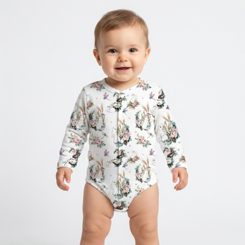 Printed Long-Sleeve Front Fastening Bodyvest for Babies BLS005 Printed Long-Sleeve Front Fastening Bodyvest for Babies BLS005