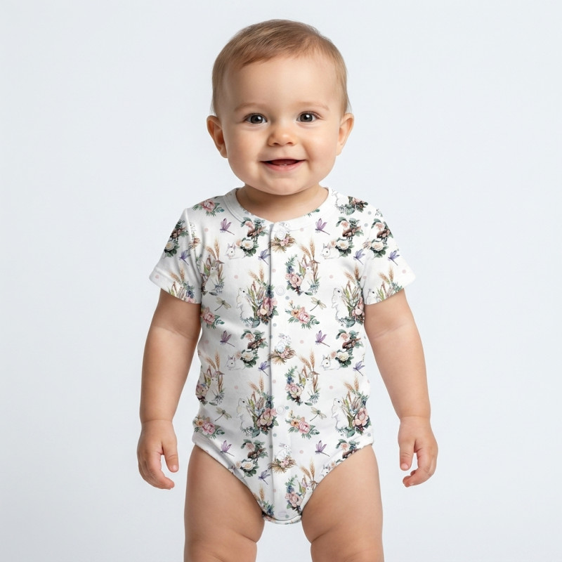 Printed Short-Sleeve Front Fastening Bodyvest for Babies BSHL009 Printed Short-Sleeve Front Fastening Bodyvest for Babies BSHL009