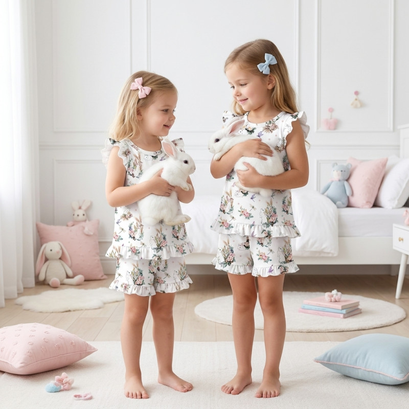 Short Supima Cotton Pyjamas with Ruffles – PJ007