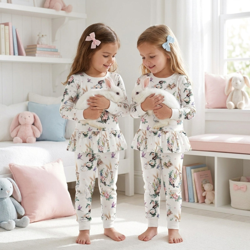 Girls Supima Cotton Pyjamas with Long Sleeves — PJ009 Girls Supima Cotton Pyjamas with Long Sleeves — PJ009