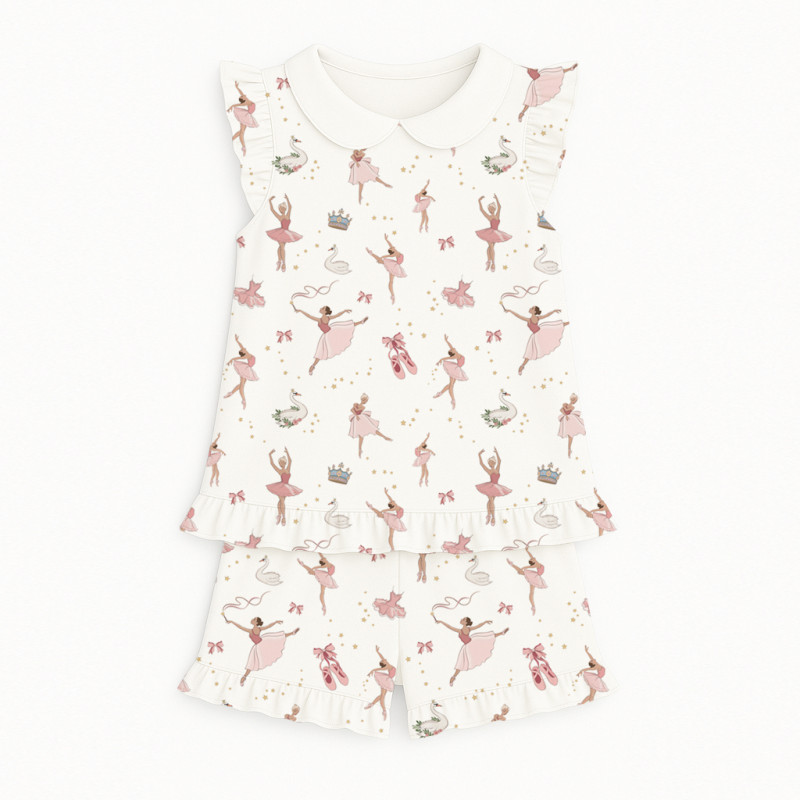 Short Supima Cotton Pyjamas with Ruffles and Collar– PJ007CL OPERA Short Supima Cotton Pyjamas with Ruffles and Collar– PJ007CL OPERA