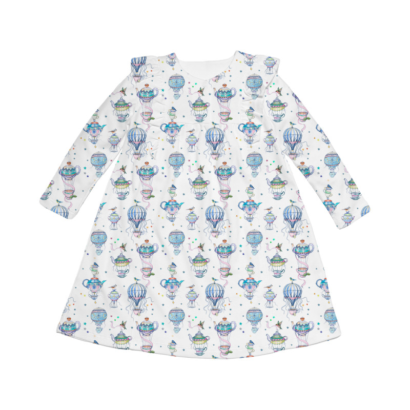 Charming Long-Sleeved Night Dress with Ruffles DR016 Time for tea Charming Long-Sleeved Night Dress with Ruffles DR016 Time for tea