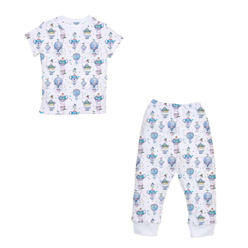 Patterned Supima Cotton Pyjamas Set PJ008 Time for tea