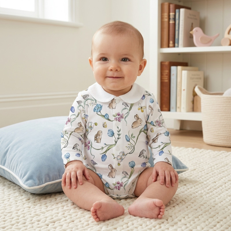 Printed Long-Sleeve Front Fastening Bodyvest with Collarf for Babies BLS005CL BLOSSOM BLUE Printed Long-Sleeve Front Fastening Bodyvest with Collarf for Babies BLS005CL BLOSSOM BLUE
