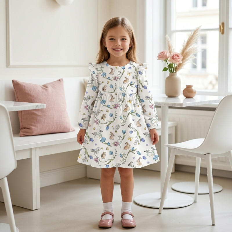 Charming Long-Sleeved Night Dress with Ruffles DR016 BLOSSOM BLUE Charming Long-Sleeved Night Dress with Ruffles DR016 BLOSSOM BLUE