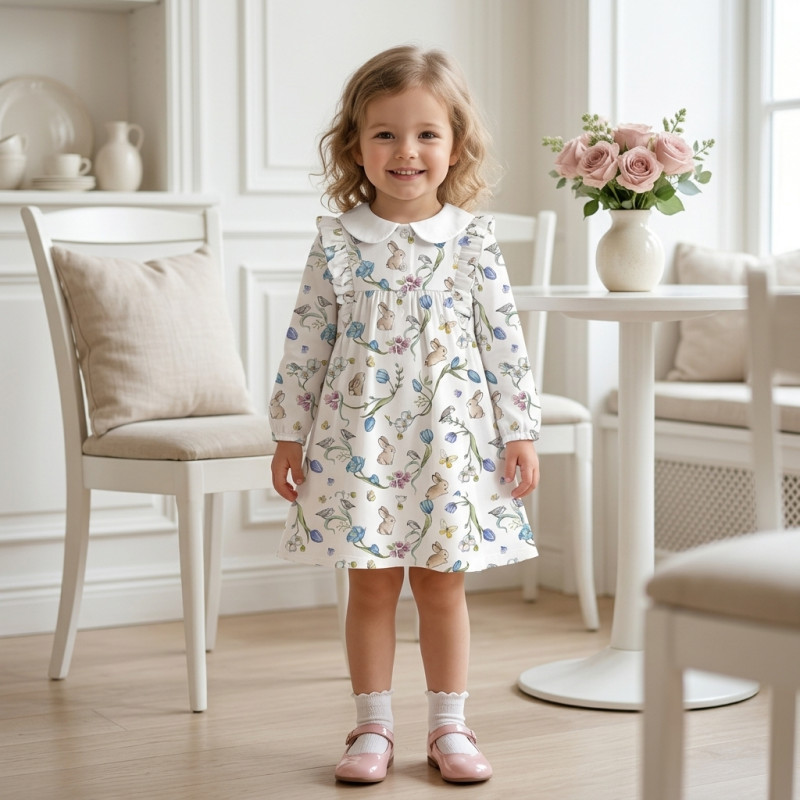 Charming Long-Sleeved Dress with Ruffles and Collar DR016CL BLOSSOM BLUE
