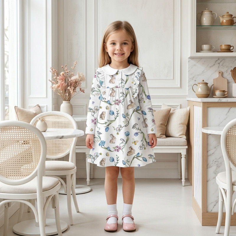 Charming Long-Sleeved Dress with Ruffles and Collar DR017CL